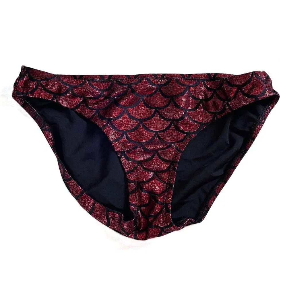 Living Dead Clothing Mermaid Bikini Bottom | Red Foil Scale Goth Swimwear